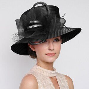 Elegant Dressy Hat Ribbon Rhinestone Accent Derby Church Brunch Tea